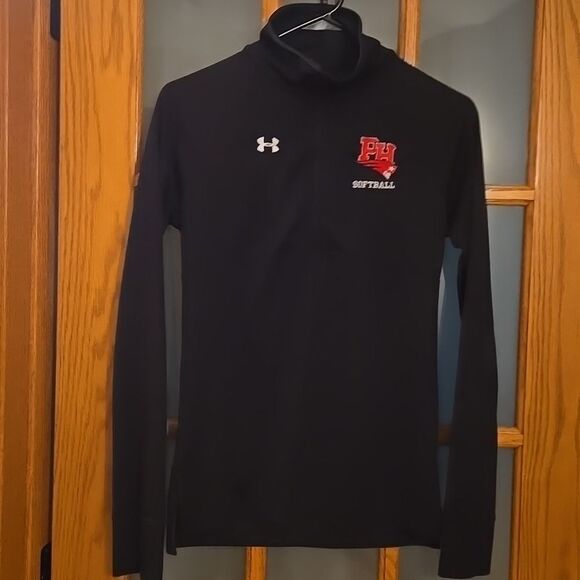 Under Armour Black Quarter-Zip Pullover Embrodered Red Logo Small Loose Women - Picture 9 of 16